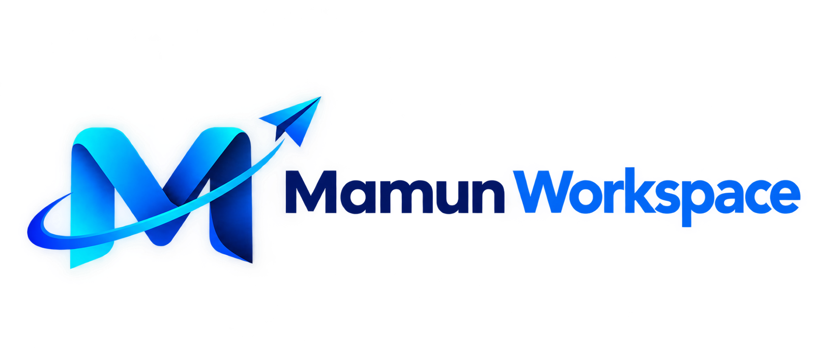glossy blue m logo with paper plane